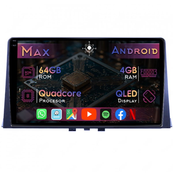 Navigatie dedicata Peugeot Partner 2018+, 4GB RAM 64GB ROM, Quad Core, Display 9" QLED 1K, Carplay&Android Auto, Android 14, Suport camere AHD