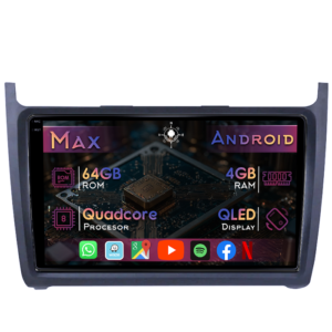Navigatie dedicata Volkswagen Polo 2009-2018, 4GB RAM 64GB ROM, Quad Core, Display 9" QLED 1K, Carplay&Android Auto, Android 14, Suport camere AHD - imagine 1