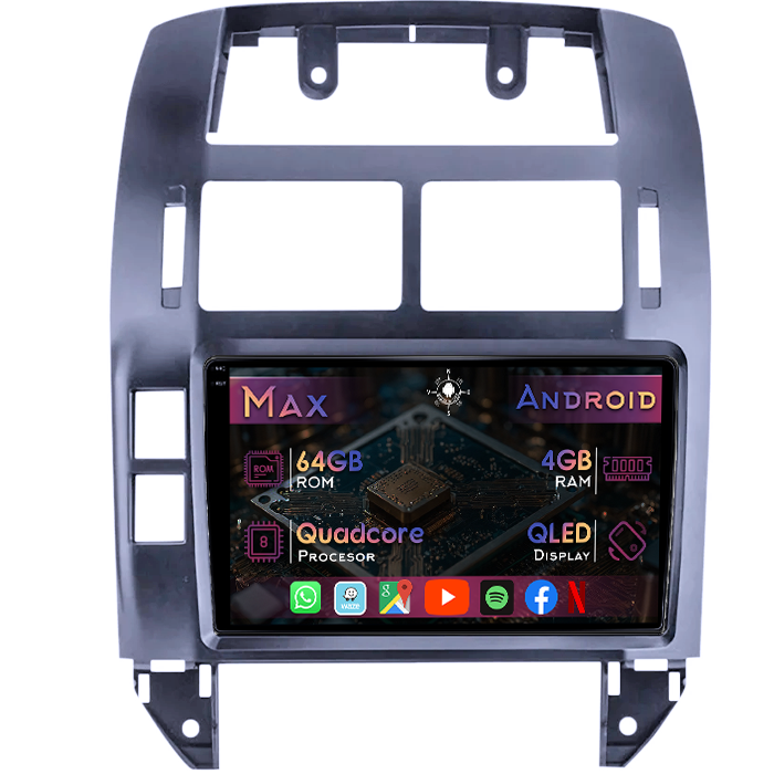 Navigatie dedicata Volkswagen Polo Mk4 2004-2009, 4GB RAM 64GB ROM, Quad Core, Display 9" QLED 1K, Carplay&Android Auto, Android 14, Suport camere AHD - imagine 1