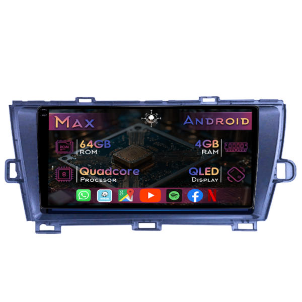 Navigatie dedicata Toyota Prius W3 2009-2015, Black, 4GB RAM 64GB ROM, Quad Core, Display 9" QLED 1K, Carplay&Android Auto, Android 14