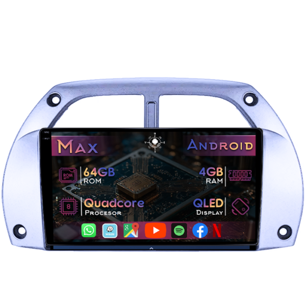 Navigatie dedicata Toyota RAV4 2001-2006, 4GB RAM 64GB ROM, Quad Core, Display 9" QLED 1K, Carplay&Android Auto, Android 14