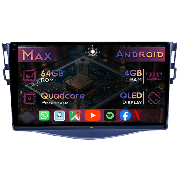 Navigatie dedicata Toyota RAV4 3 2005-2013, 4GB RAM 64GB ROM, Quad Core, Display 9" QLED 1K, Carplay&Android Auto, Android 14