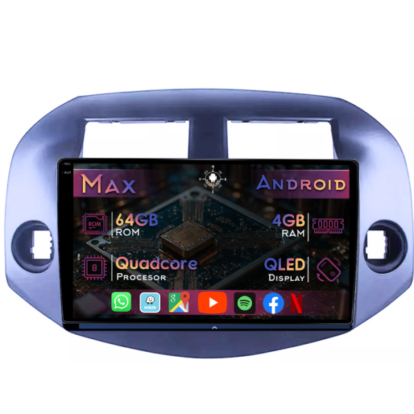 Navigatie dedicata Toyota RAV4 3 2005-2013, 4GB RAM 64GB ROM, Quad Core, Display 10" QLED 1K, Carplay&Android Auto, Android 14