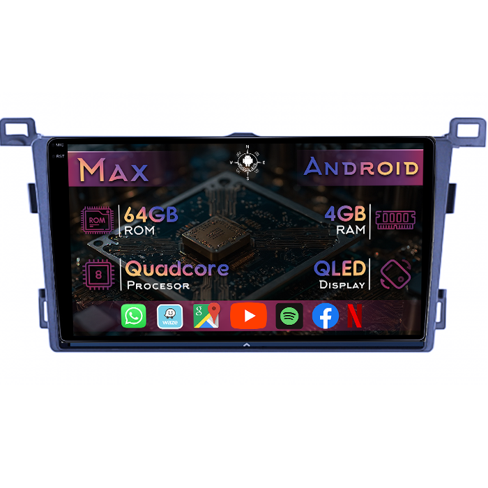 Navigatie dedicata Toyota RAV4 4 2013-2018, 4GB RAM 64GB ROM, Quad Core, Display 9" QLED 1K, Carplay&Android Auto, Android 14 - imagine 1