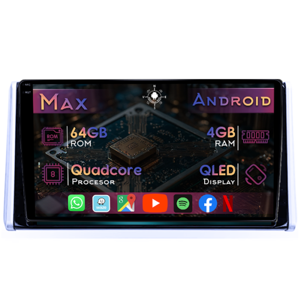 Navigatie dedicata Toyota RAV4 5 2018+, 4GB RAM 64GB ROM, Quad Core, Display 10" QLED 1K, Carplay&Android Auto, Android 14