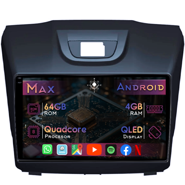 Navigatie dedicata Chevrolet S10, 4GB RAM 64GB ROM, Quad Core, Display 9" QLED 1K, Carplay&Android Auto, Android 14, Suport camere AHD