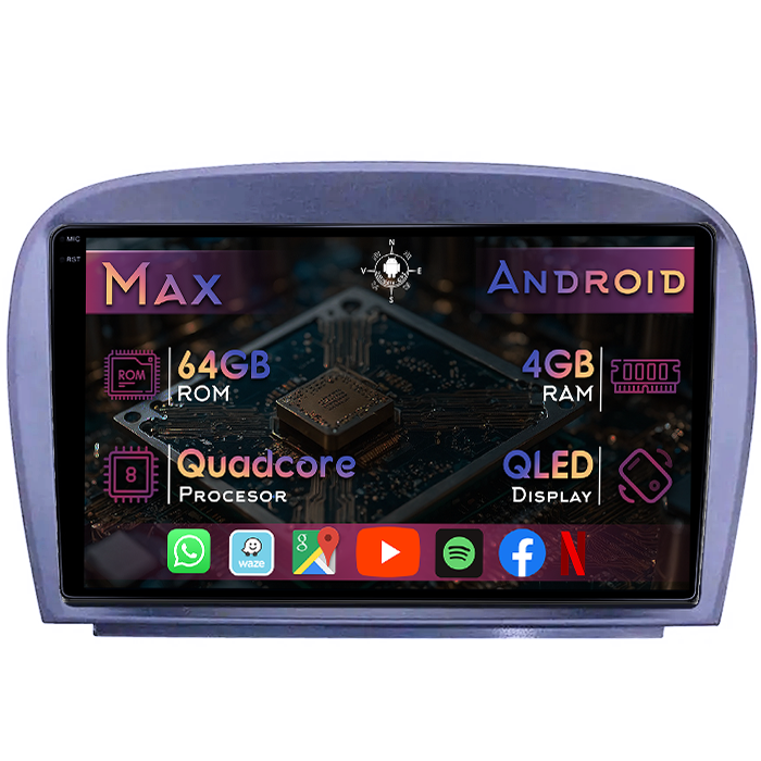 Navigatie dedicata Mercedes SL R230 2001-2011, 4GB RAM 64GB ROM, Quad Core, Display 9" QLED 1K, Carplay&Android Auto, Android 14, Suport camere AHD - imagine 1