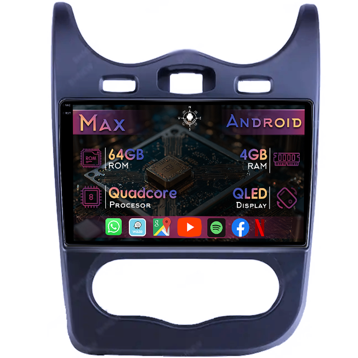 Navigatie dedicata Renault Sandero 2013-2014, 4GB RAM 64GB ROM, Quad Core, Display 9" QLED 1K, Carplay&Android Auto, Android 14, Suport camere AHD - imagine 1