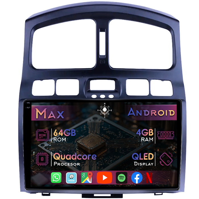 Navigatie dedicata Hyundai Santa Fe 2000-2006, 4GB RAM 64GB ROM, Quad Core, Display 9" QLED 1K, Carplay&Android Auto, Android 14, Suport camere AHD - imagine 1