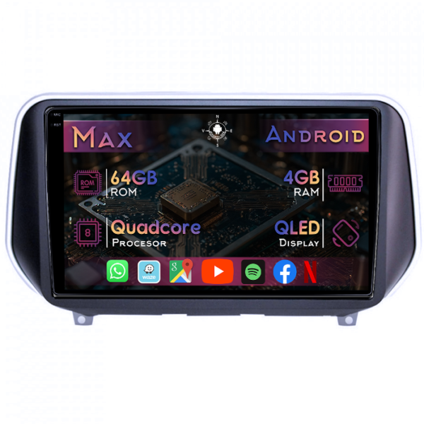 Navigatie dedicata Hyundai Santa Fe 4 2018+, 4GB RAM 64GB ROM, Quad Core, Display 9" QLED 1K, Carplay&Android Auto, Android 14, Suport camere AHD