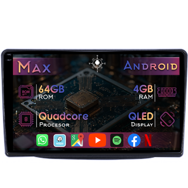 Navigatie dedicata Kia Sorento 2012-2015, 4GB RAM 64GB ROM, Quad Core, Display 9" QLED 1K, Carplay&Android Auto, Android 14, Suport camere AHD