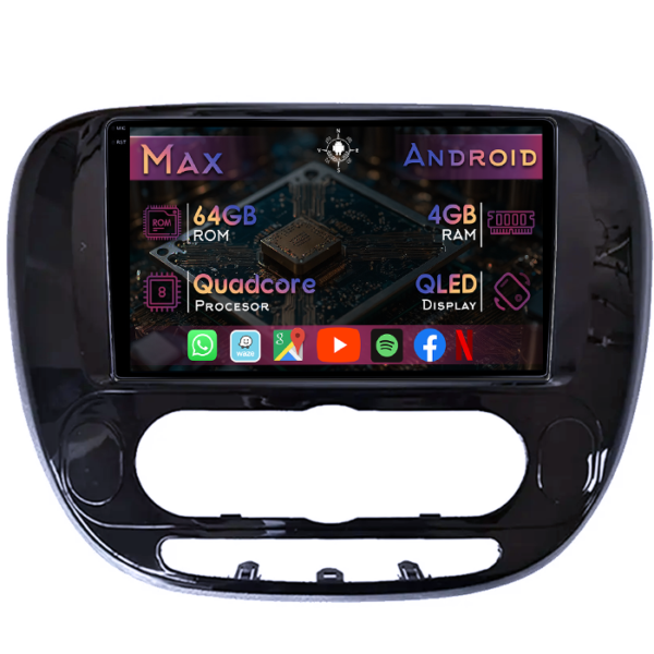 Navigatie dedicata Kia Soul 2013-2019, 4GB RAM 64GB ROM, Quad Core, Display 9" QLED 1K, Carplay&Android Auto, Android 14, Suport camere AHD