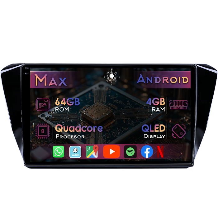 Navigatie dedicata Skoda Superb 3 2015+, 4GB RAM 64GB ROM, Quad Core, Display 10" QLED 1K, Carplay&Android Auto, Android 14, Suport camere AHD - imagine 1