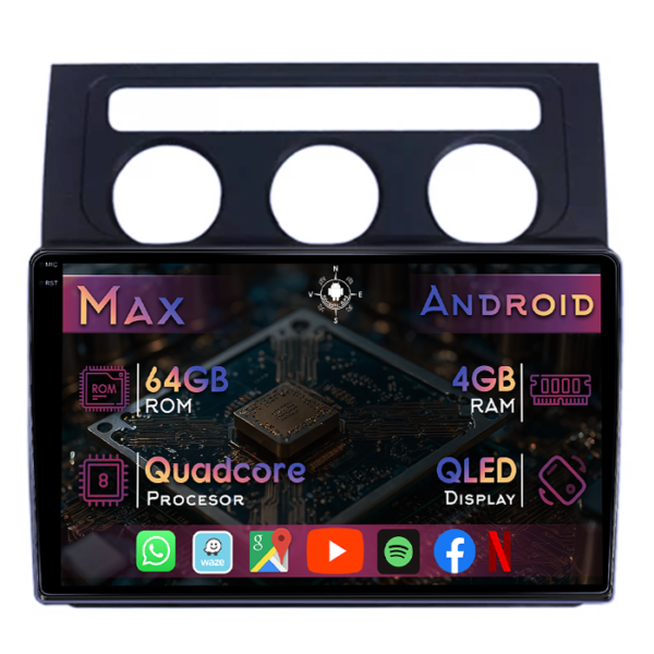 Navigatie dedicata Touran 2003-2015, clima automata, Argintiu, 4GB RAM 64GB ROM, Quad Core, Display 9" QLED 1K, Carplay&Android Auto, Android 14