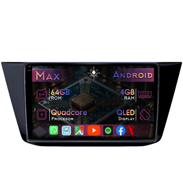 Navigatie dedicata Volkswagen Touran 2015+, 4GB RAM 64GB ROM, Quad Core, Display 10" QLED 1K, Carplay&Android Auto, Android 14, Suport camere AHD