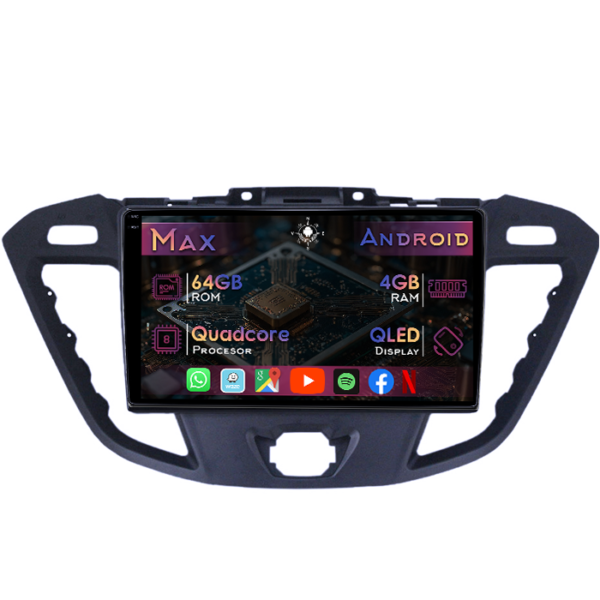 Navigatie dedicata Ford Transit 2013-2018, 4GB RAM 64GB ROM, Quad Core, Display 9" QLED 1K, Carplay&Android Auto, Android 14, Suport camere AHD