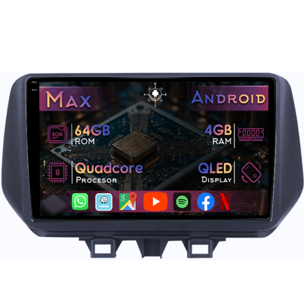 Navigatie dedicata Hyundai Tucson 2018-2020, 4GB RAM 64GB ROM, Quad Core, Display 10" QLED 1K, Carplay&Android Auto, Android 14, Suport camere AHD