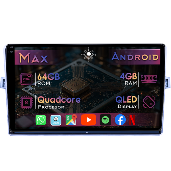 Navigatie dedicata Toyota Verso 2009-2018, 4GB RAM 64GB ROM, Quad Core, Display 9" QLED 1K, Carplay&Android Auto, Android 14