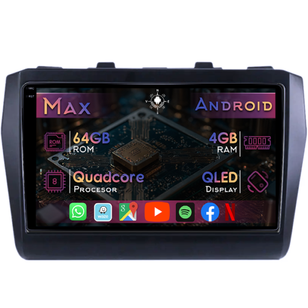 Navigatie dedicata Suzuki Swift 5 2017+, 4GB RAM 64GB ROM, Quad Core, Display 9" QLED 1K, Carplay&Android Auto, Android 14, Suport camere AHD