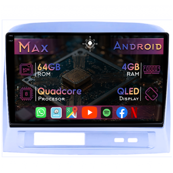 Navigatie dedicata Toyota Vios 2004-2007, 4GB RAM 64GB ROM, Quad Core, Display 9" QLED 1K, Carplay&Android Auto, Android 14