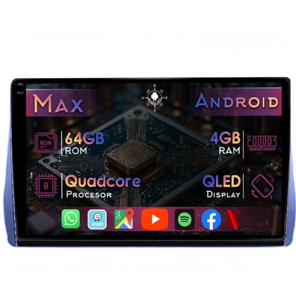 Navigatie dedicata Toyota Wish 2009-2018, 4GB RAM 64GB ROM, Quad Core, Display 10" QLED 1K, Carplay&Android Auto, Android 14