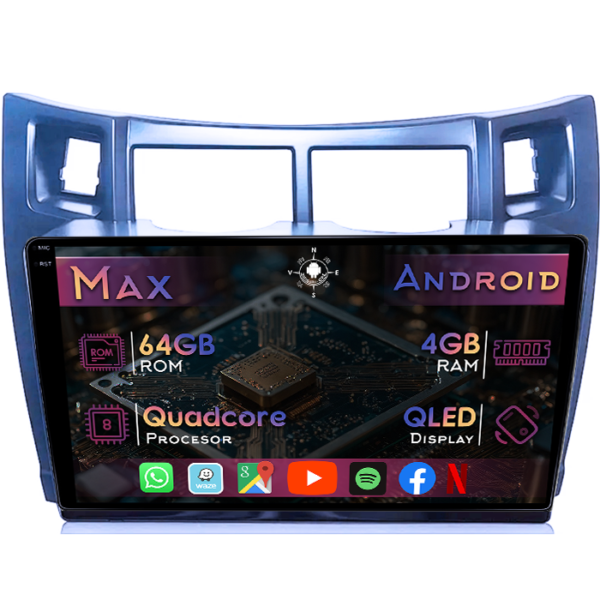 Navigatie dedicata Toyota Yaris P9 2006-2011, Gri, 4GB RAM 64GB ROM, Quad Core, Display 9" QLED 1K, Carplay&Android Auto, Android 14