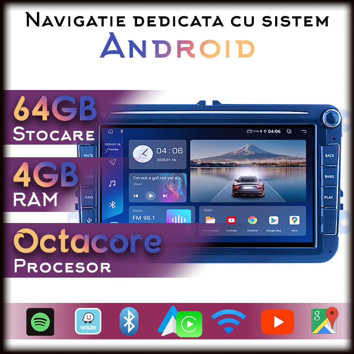 Navigatie dedicata Volkswagen, 4GB RAM 64GB ROM, Octacore, Android 14, Display QLED 9", Carplay&Android Auto, SIM 4G - imagine 1