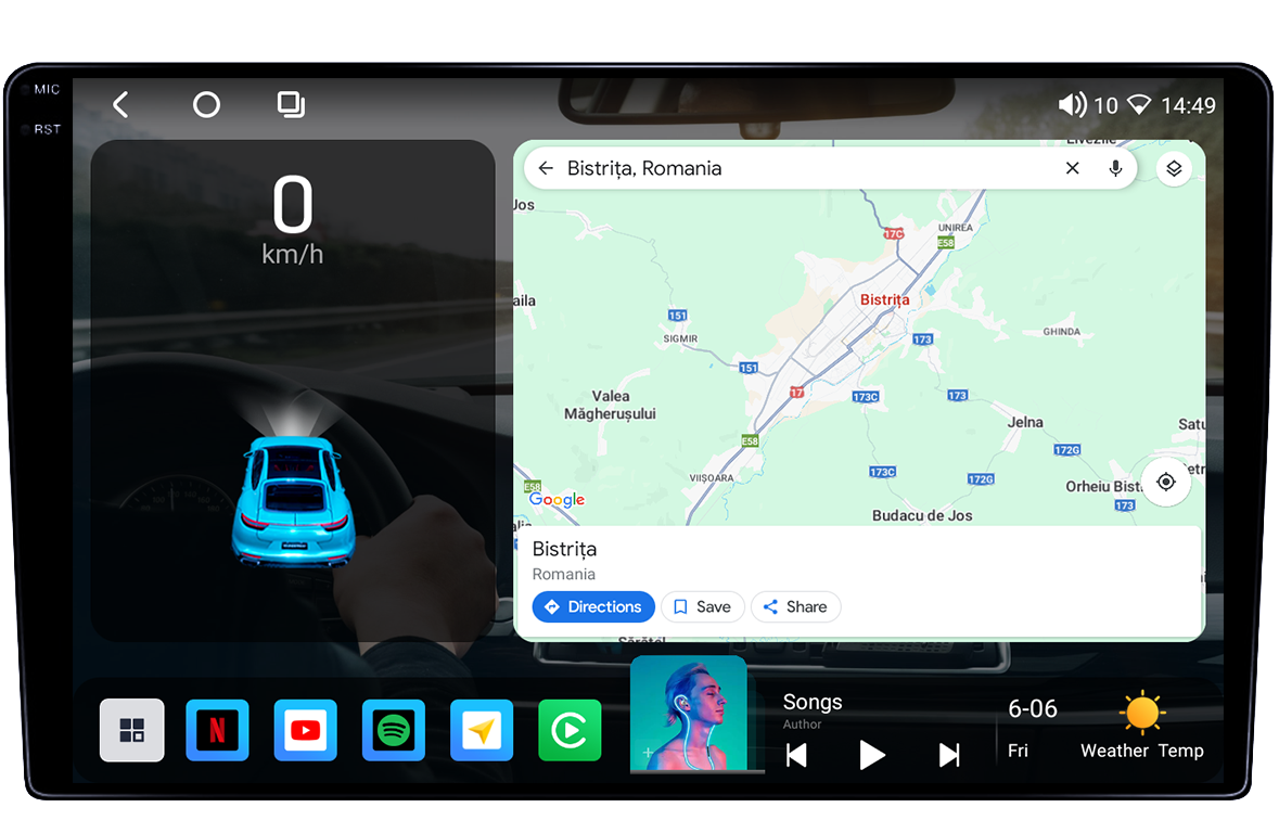 Navigatie universala, 4GB RAM 64GB ROM, Procesor SnapDragon Qualcomm Octacore 2.0GHz, Android 14, Rezolutie 2K, Display QLED 9", DSP, Carplay&Android Auto, SIM 4G - imagine 6