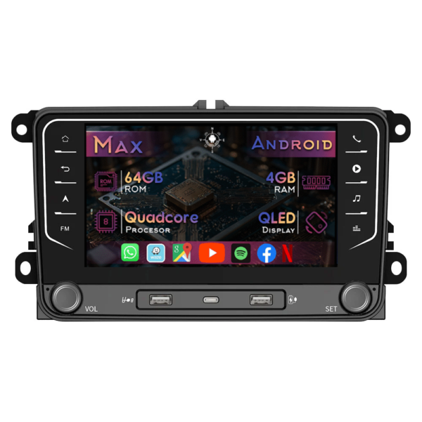 Navigatie dedicata Volkswagen, 4GB RAM 64GB ROM, Quadcore , Android 14, Display QLED 7", DSP, Carplay&Android Auto