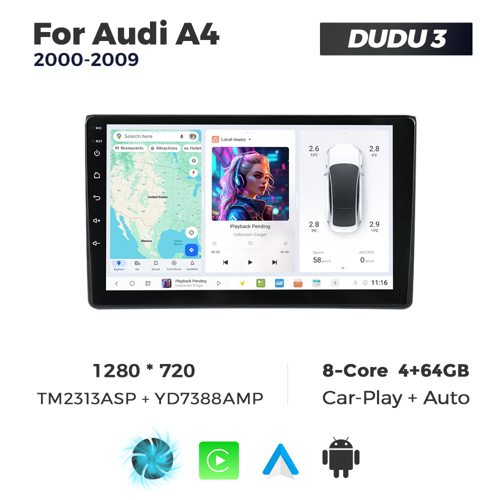 Navigatie Dedicata Audi A4 2000-2009 DUDU3 9" 4GB RAM, 64GB ROM, Octacore, Ecran HD, CarPlay&AndroidAuto, Android - imagine 1