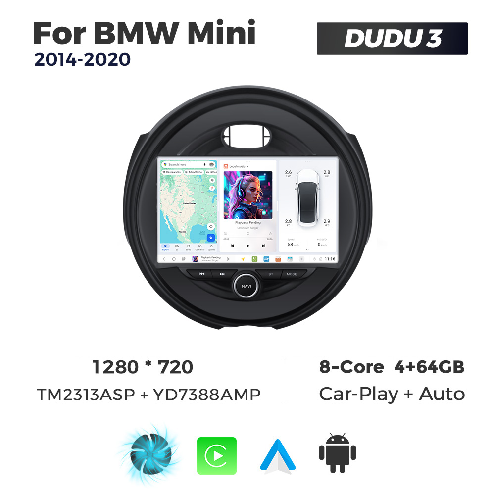 Navigatie Dedicata BMW MINI 2014-2020 DUDU3 9" 4GB RAM, 64GB ROM, Octacore, Ecran HD, CarPlay&AndroidAuto, Android - imagine 1