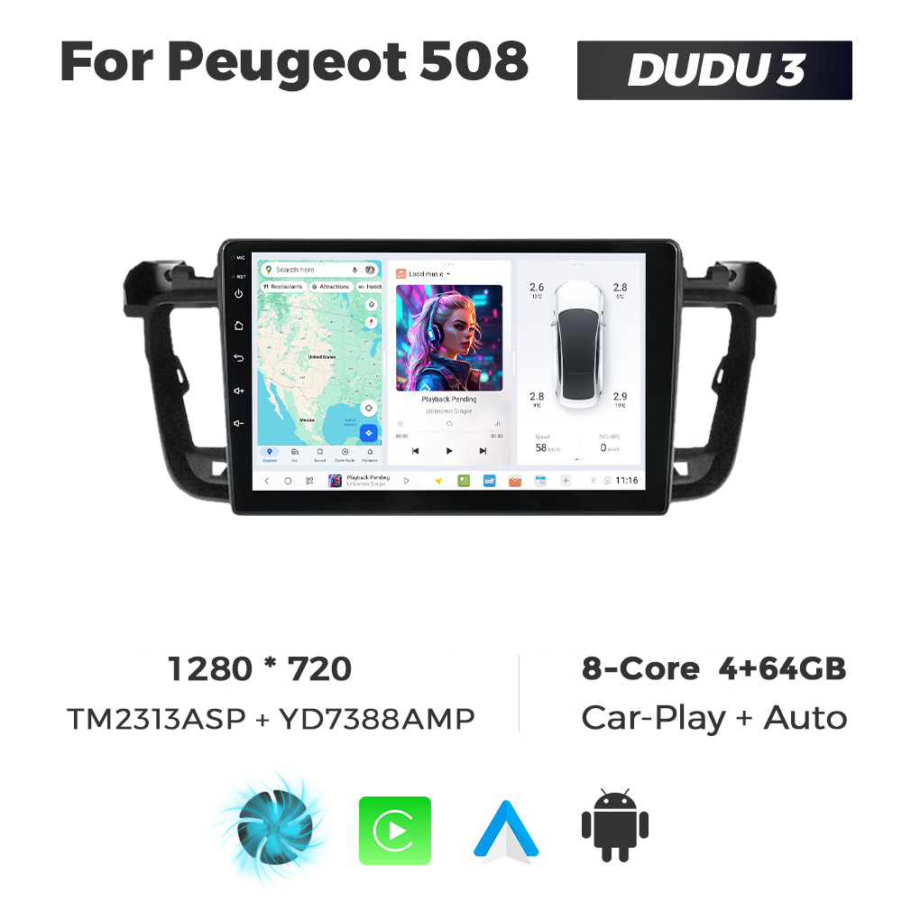 Navigatie Dedicata Peugeot 508 DUDU3 9" 4GB RAM, 64GB ROM, Octacore, Ecran HD, CarPlay&AndroidAuto, Android - imagine 1