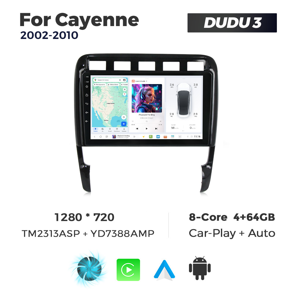 Navigatie Dedicata Porsche Cayenne 2002-2010 DUDU3 9" 4GB RAM, 64GB ROM, Octacore, Ecran HD, CarPlay&AndroidAuto, Android - imagine 1