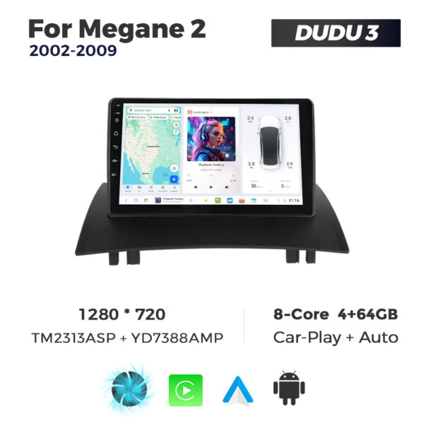 Navigatie Dedicata Renault Megan 2 2002-2009 DUDU3 9" 4GB RAM, 64GB ROM, Octacore, Ecran HD, CarPlay&AndroidAuto, Android