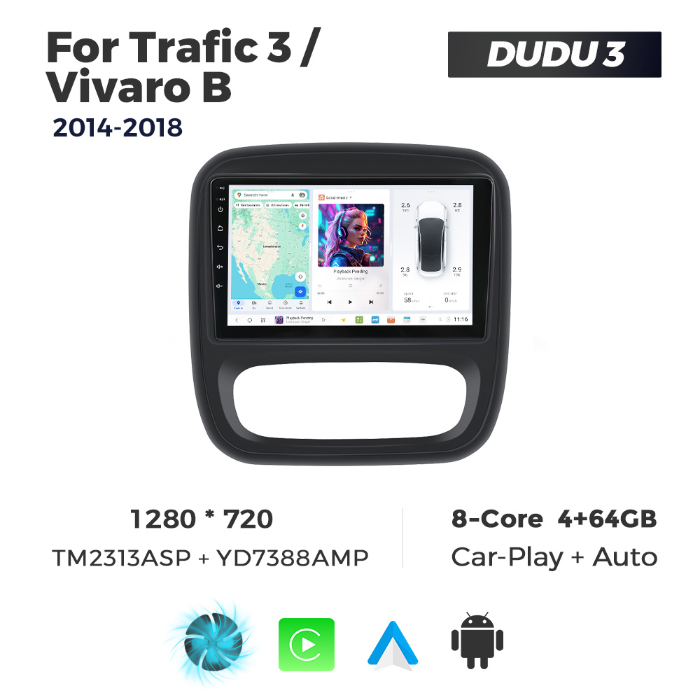 Navigatie Dedicata Renault Trafic 3 2014-2018 DUDU3 9" 4GB RAM, 64GB ROM, Octacore, Ecran HD, CarPlay&AndroidAuto, Android - imagine 1