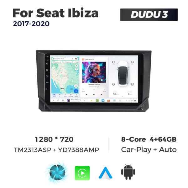 Navigatie Dedicata Seat Ibiza 2017-2020 DUDU3 9" 4GB RAM, 64GB ROM, Octacore, Ecran HD, CarPlay&AndroidAuto, Android