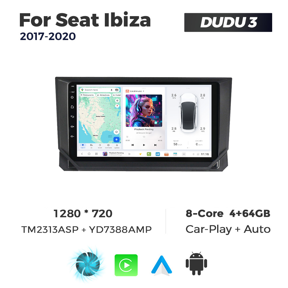 Navigatie Dedicata Seat Ibiza 2017-2020 DUDU3 9" 4GB RAM, 64GB ROM, Octacore, Ecran HD, CarPlay&AndroidAuto, Android - imagine 1