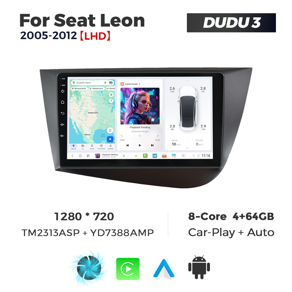 Navigatie Dedicata Seat Leon 2005-2012 DUDU3 9" 4GB RAM, 64GB ROM, Octacore, Ecran HD, CarPlay&AndroidAuto, Android - imagine 1