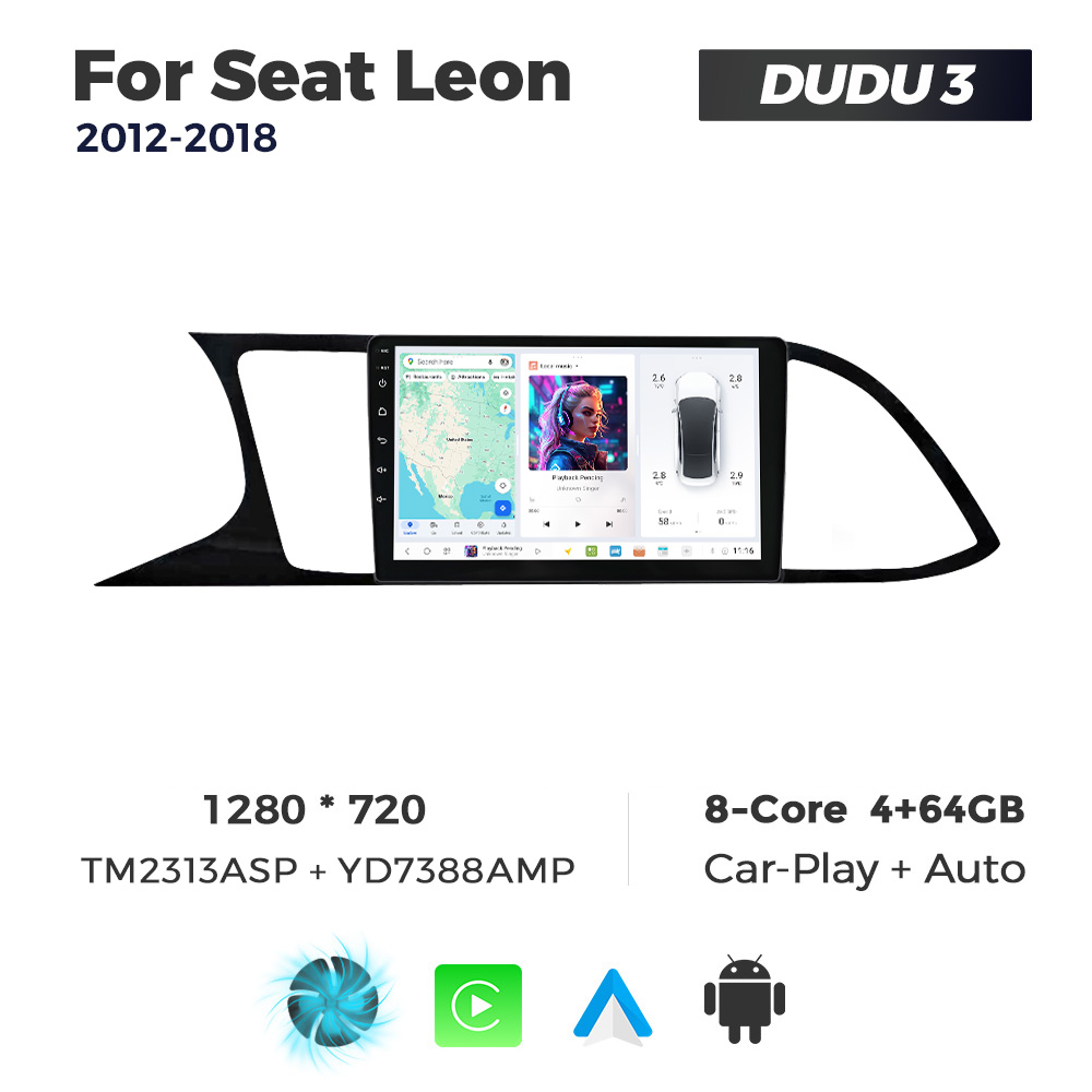Navigatie Dedicata Seat Leon 2012-2018 DUDU3 9" 4GB RAM, 64GB ROM, Octacore, Ecran HD, CarPlay&AndroidAuto, Android - imagine 1