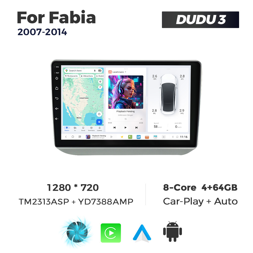 Navigatie Dedicata Skoda Fabia 2007-2014 DUDU3 9" 4GB RAM, 64GB ROM, Octacore, Ecran HD, CarPlay&AndroidAuto, Android - imagine 1