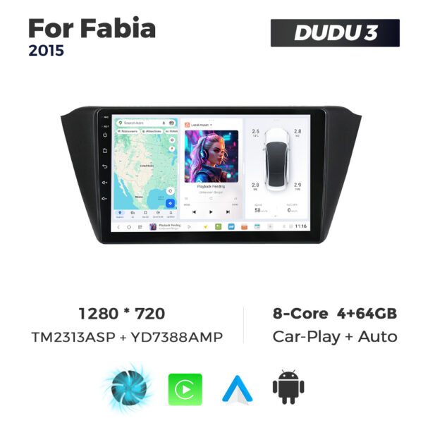 Navigatie Dedicata Skoda Fabia 2015 DUDU3 9" 4GB RAM, 64GB ROM, Octacore, Ecran HD, CarPlay&AndroidAuto, Android