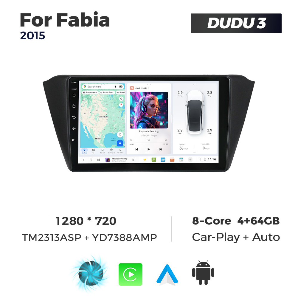 Navigatie Dedicata Skoda Fabia 2015 DUDU3 9" 4GB RAM, 64GB ROM, Octacore, Ecran HD, CarPlay&AndroidAuto, Android - imagine 1