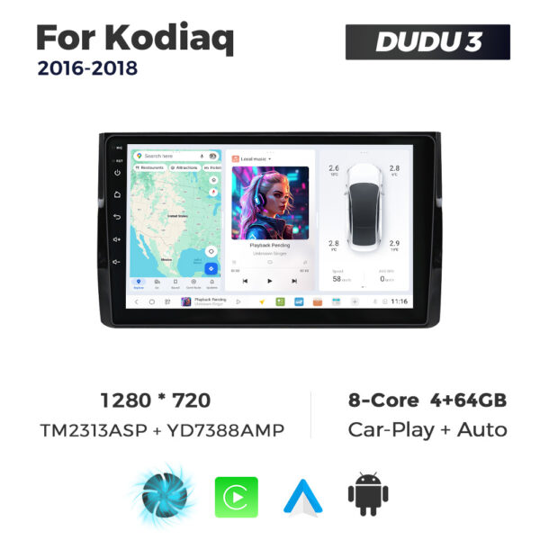 Navigatie Dedicata Skoda Kodiaq 2016-2018 DUDU3 9" 4GB RAM, 64GB ROM, Octacore, Ecran HD, CarPlay&AndroidAuto, Android