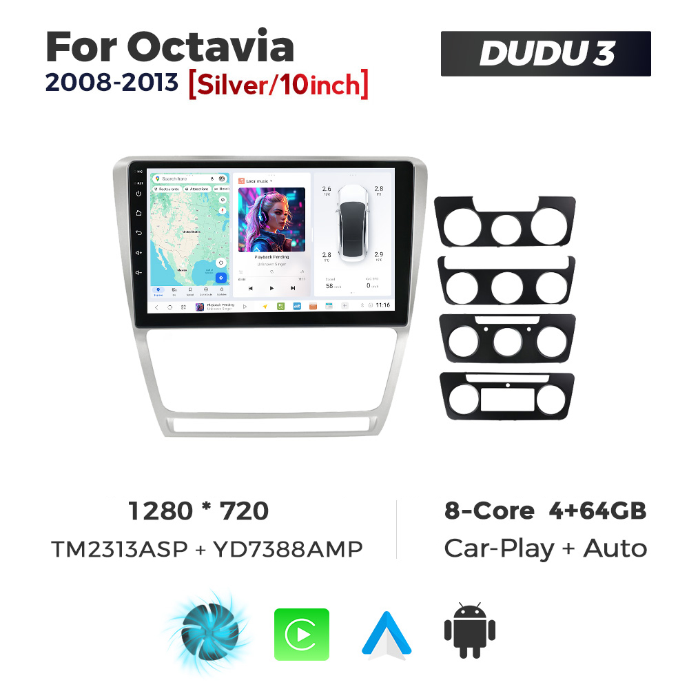 Navigatie Dedicata Skoda Octavia 2004-2013 Gri DUDU3 9" 4GB RAM, 64GB ROM, Octacore, Ecran HD, CarPlay&AndroidAuto, Android - imagine 1