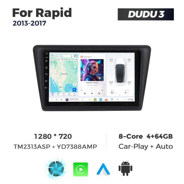 Navigatie Dedicata Skoda Rapid 2013-2017 DUDU3 9" 4GB RAM, 64GB ROM, Octacore, Ecran HD, CarPlay&AndroidAuto, Android