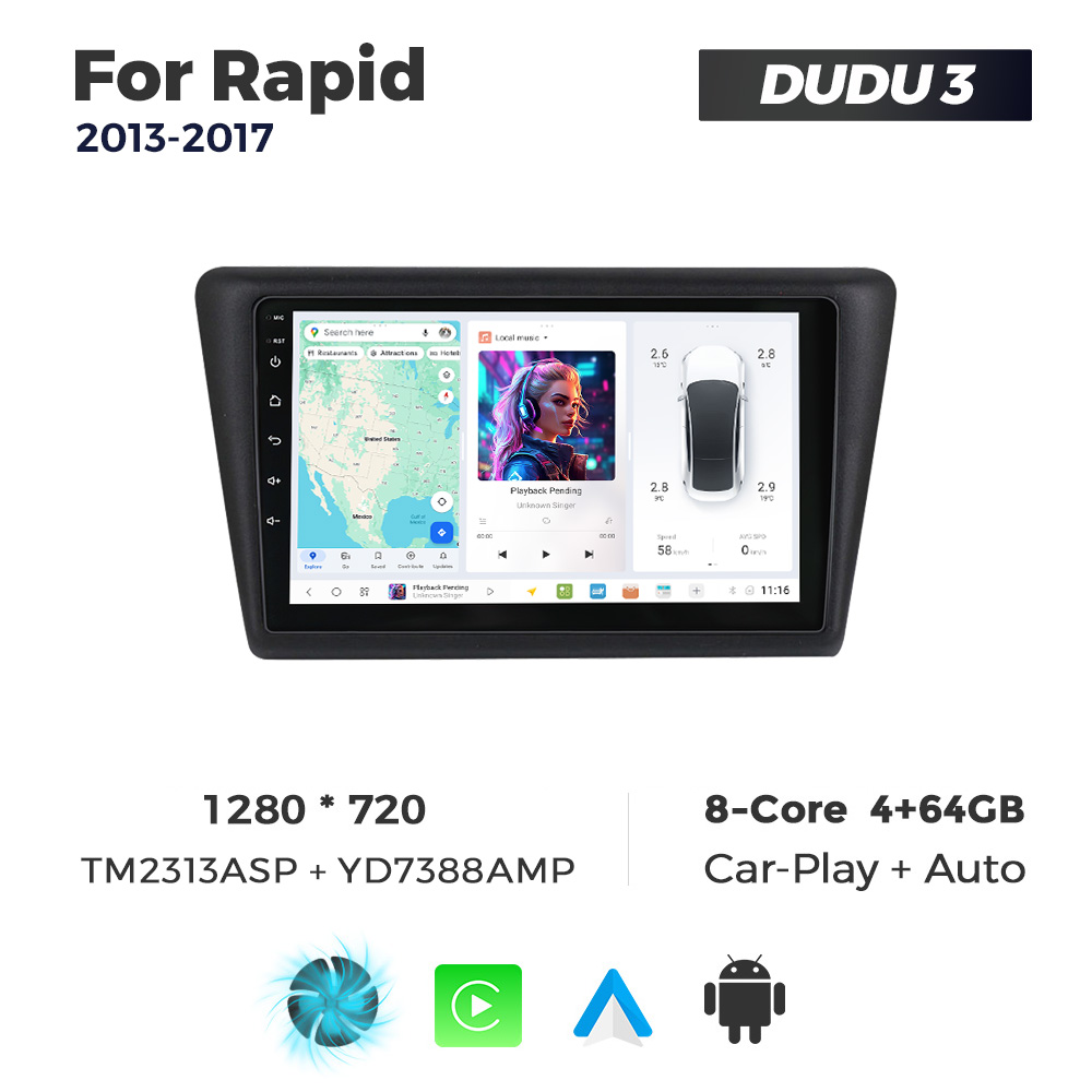 Navigatie Dedicata Skoda Rapid 2013-2017 DUDU3 9" 4GB RAM, 64GB ROM, Octacore, Ecran HD, CarPlay&AndroidAuto, Android - imagine 1