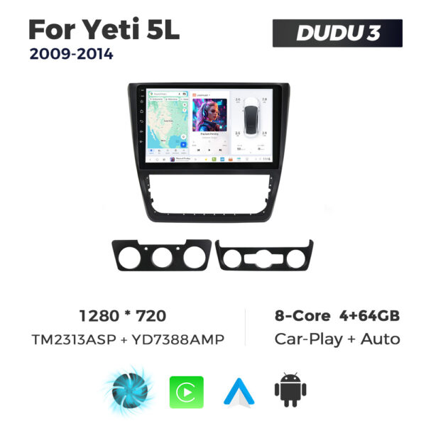 Navigatie Dedicata Skoda Yeti 5L 2009-2014 DUDU3 9" 4GB RAM, 64GB ROM, Octacore, Ecran HD, CarPlay&AndroidAuto, Android