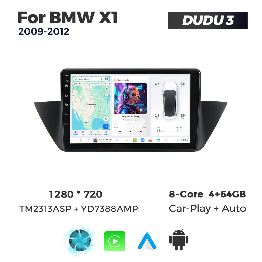 Navigatie Dedicata BMW X1 2009-2012 DUDU3 9" 4GB RAM, 64GB ROM, Octacore, Ecran HD, CarPlay&AndroidAuto, Android - imagine 1