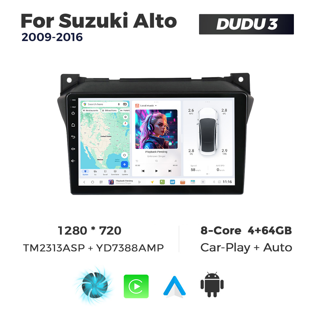 Navigatie Dedicata Suzuki Alto 2009-2016 DUDU3 9" 4GB RAM, 64GB ROM, Octacore, Ecran HD, CarPlay&AndroidAuto, Android - imagine 1