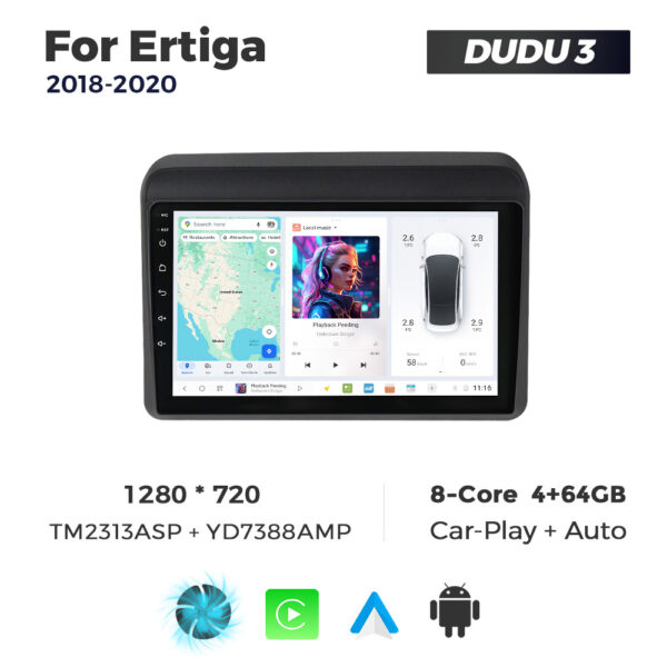 Navigatie Dedicata Suzuki Ertiga 2018-2020 DUDU3 9" 4GB RAM, 64GB ROM, Octacore, Ecran HD, CarPlay&AndroidAuto, Android